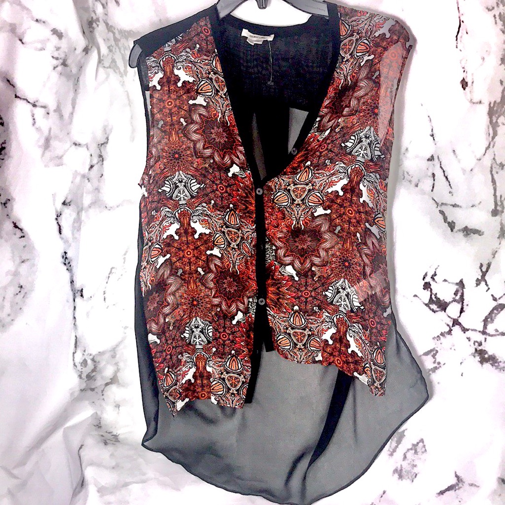 Helmut Lang Floral Button Up Sheer Tank Top. Ab12